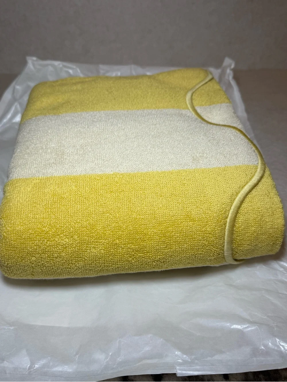 The Jilly Box Summer 2026 Tuck Scalloped Yellow Stripe Beach Towel Portugal NWT